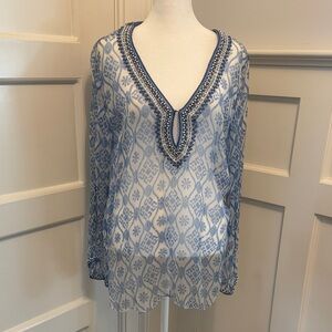 Elegant Blue Patterned Women's Top